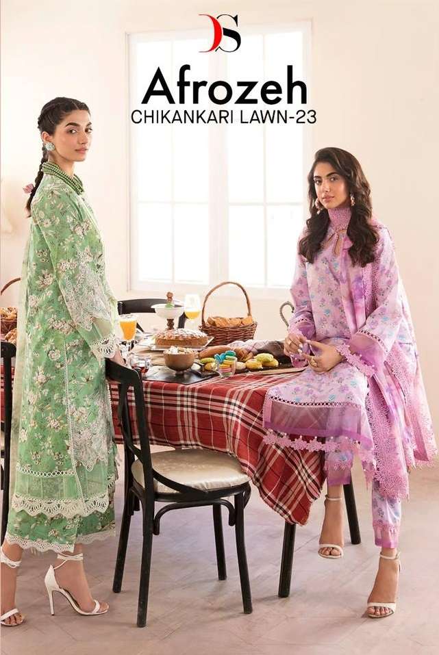 DEEPSY AFROZEH CHIKANKARI LAWN 2023 